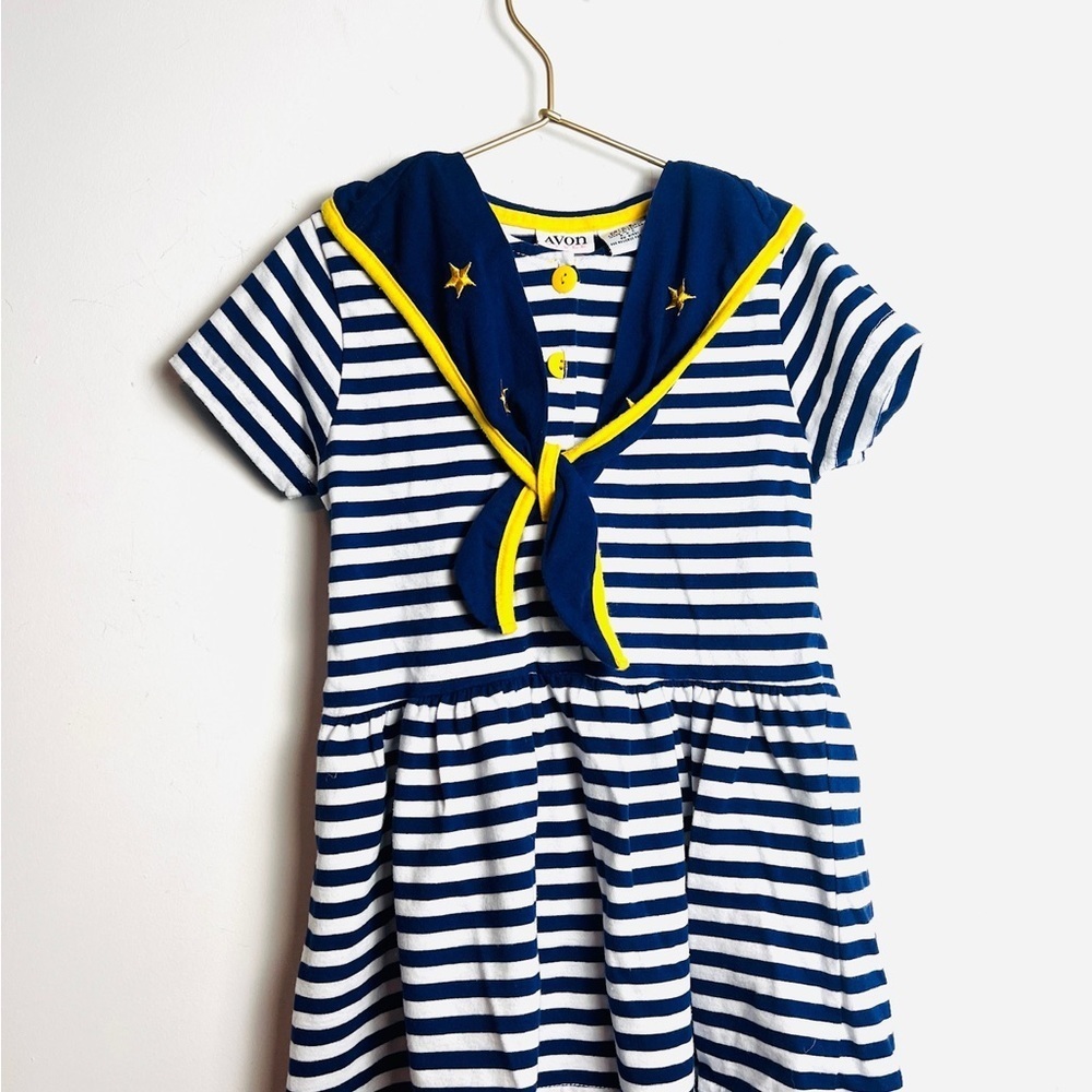 Avon Blue and White Casual Sundress with Sailor Collar 4-5 kids
